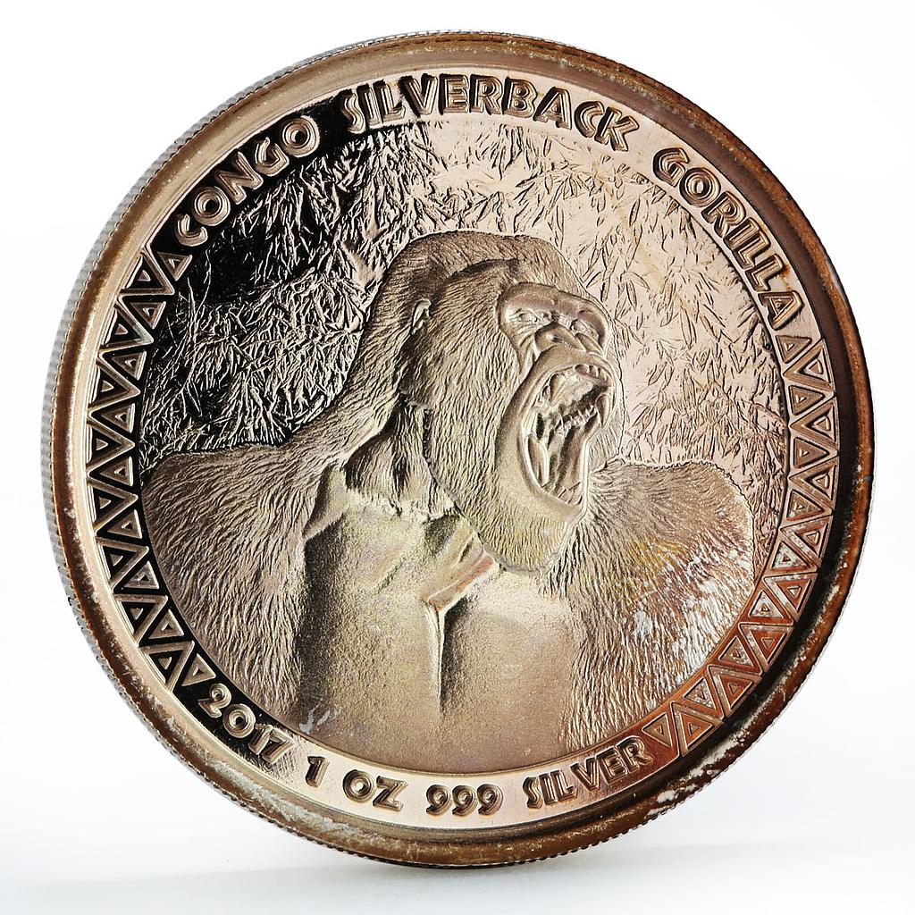 Congo 5000 francs African Wildlife Silverback Gorilla silver coin 2017