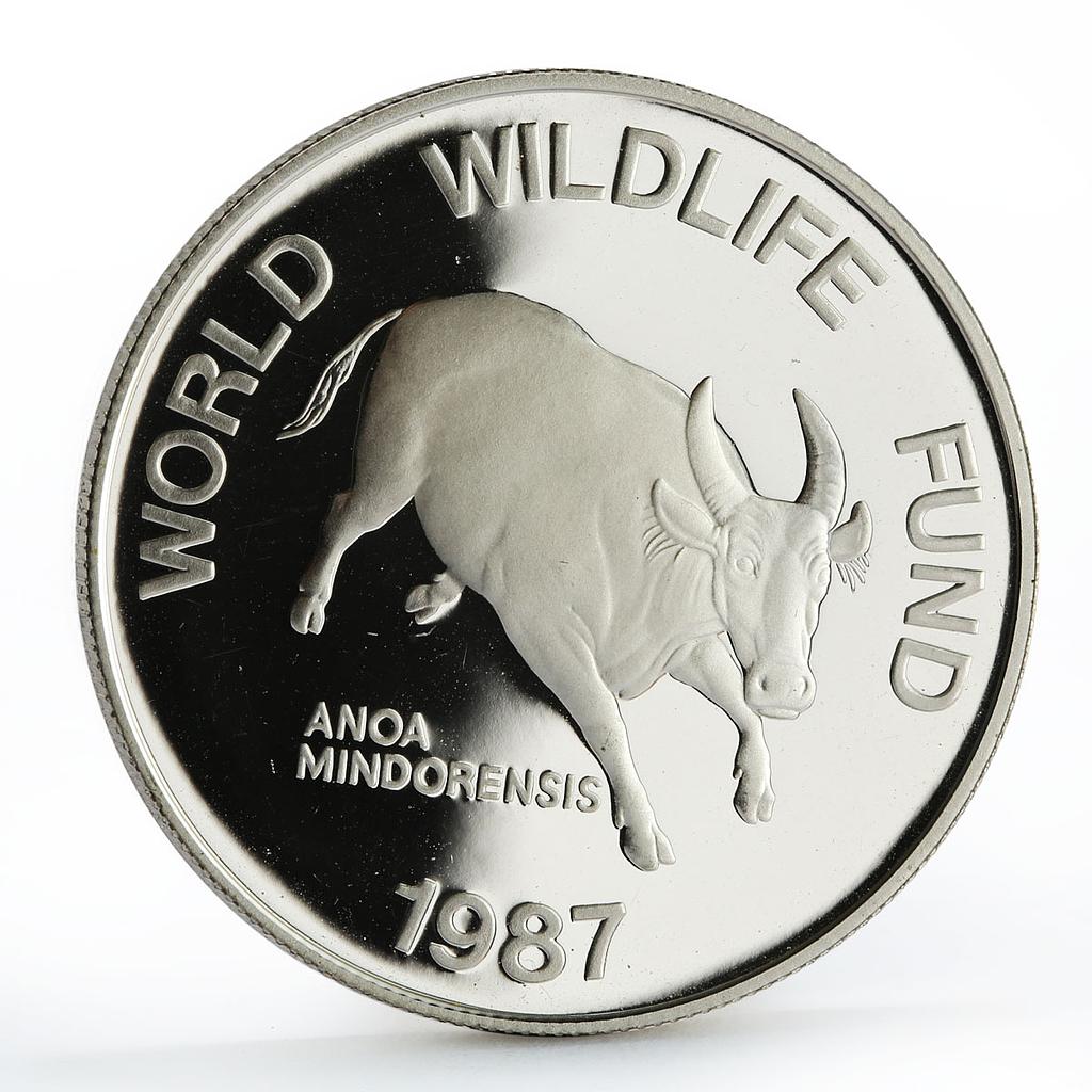 Philippines 200 piso WWF series Mindoro Buffalo proof silver coin 1987