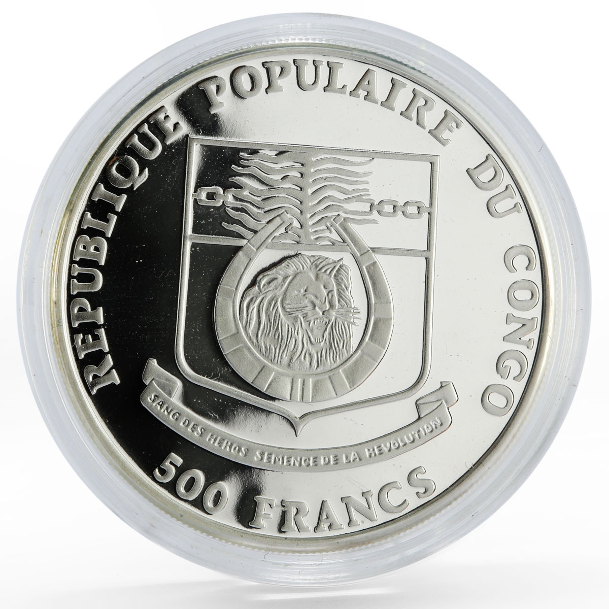 Congo 500 francs Endangered Wildlife Fauna Congo Peafowl proof silver coin 1992