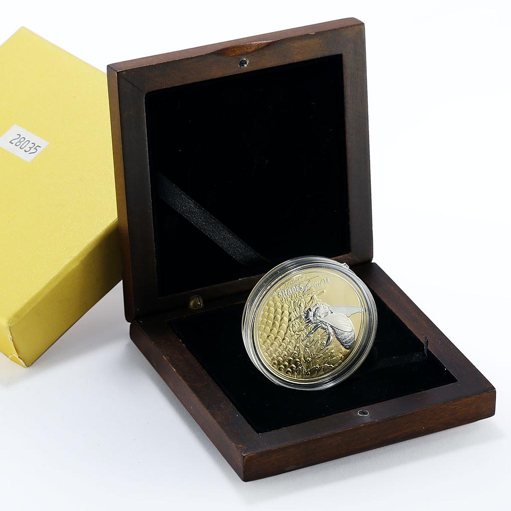 Cook Islands 5 dollars Shades of Nature Bee Flower gilded silver coin 2014