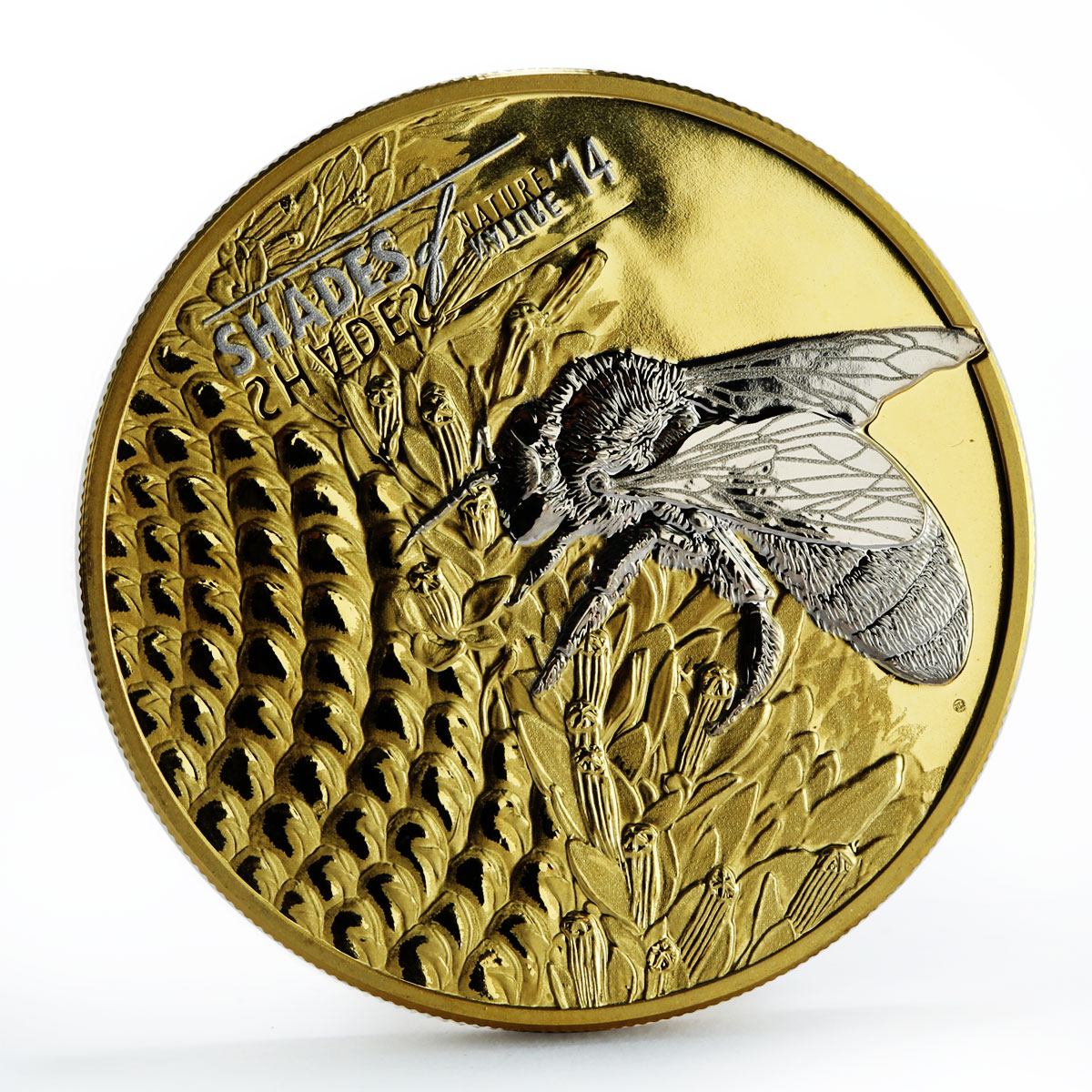 Cook Islands 5 dollars Shades of Nature Bee Flower gilded silver coin 2014