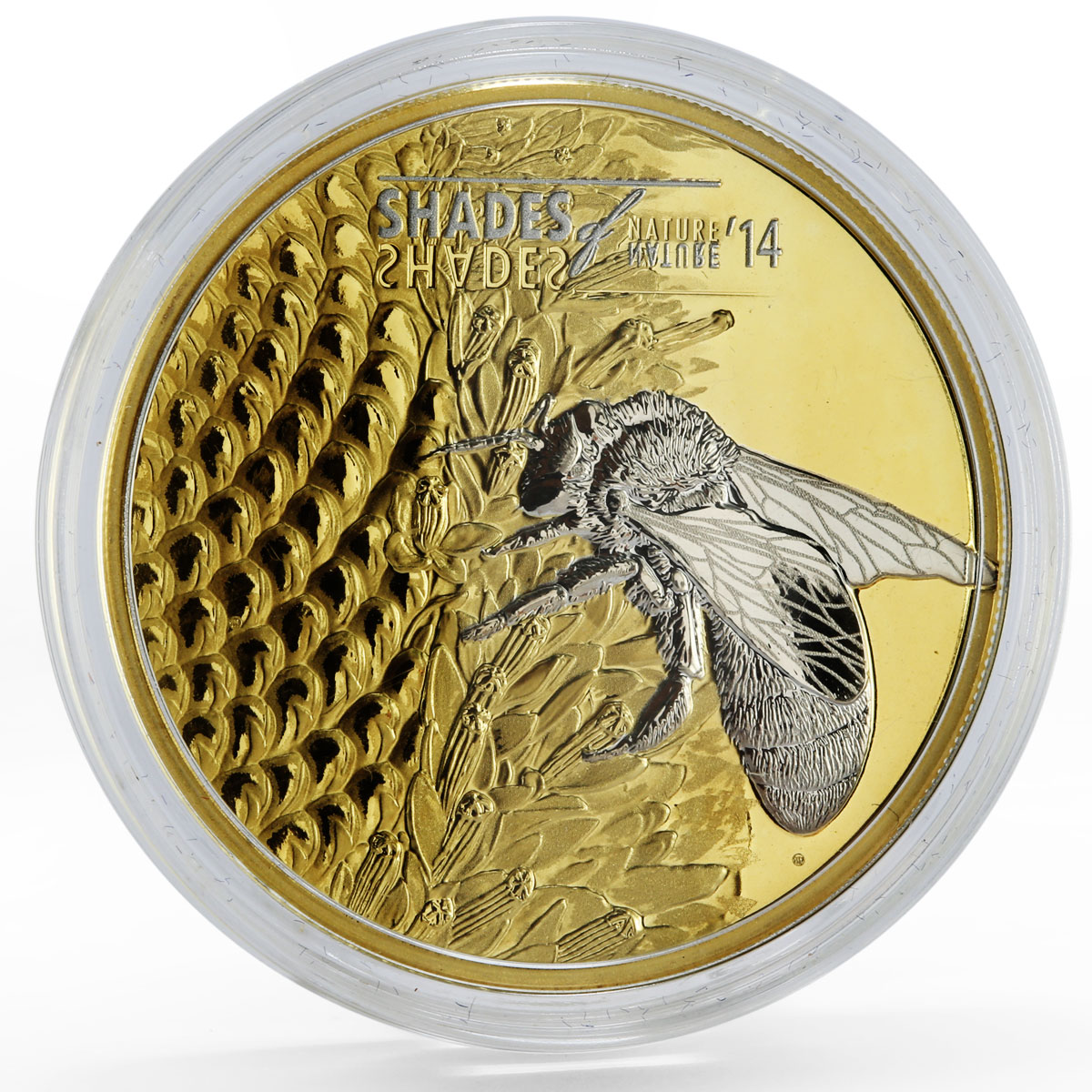 Cook Islands 5 dollars Shades of Nature Bee Flower gilded silver coin 2014