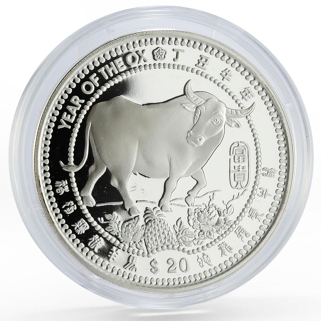 Liberia 20 dollar Lunar Calendar series Year of the Ox proof silver