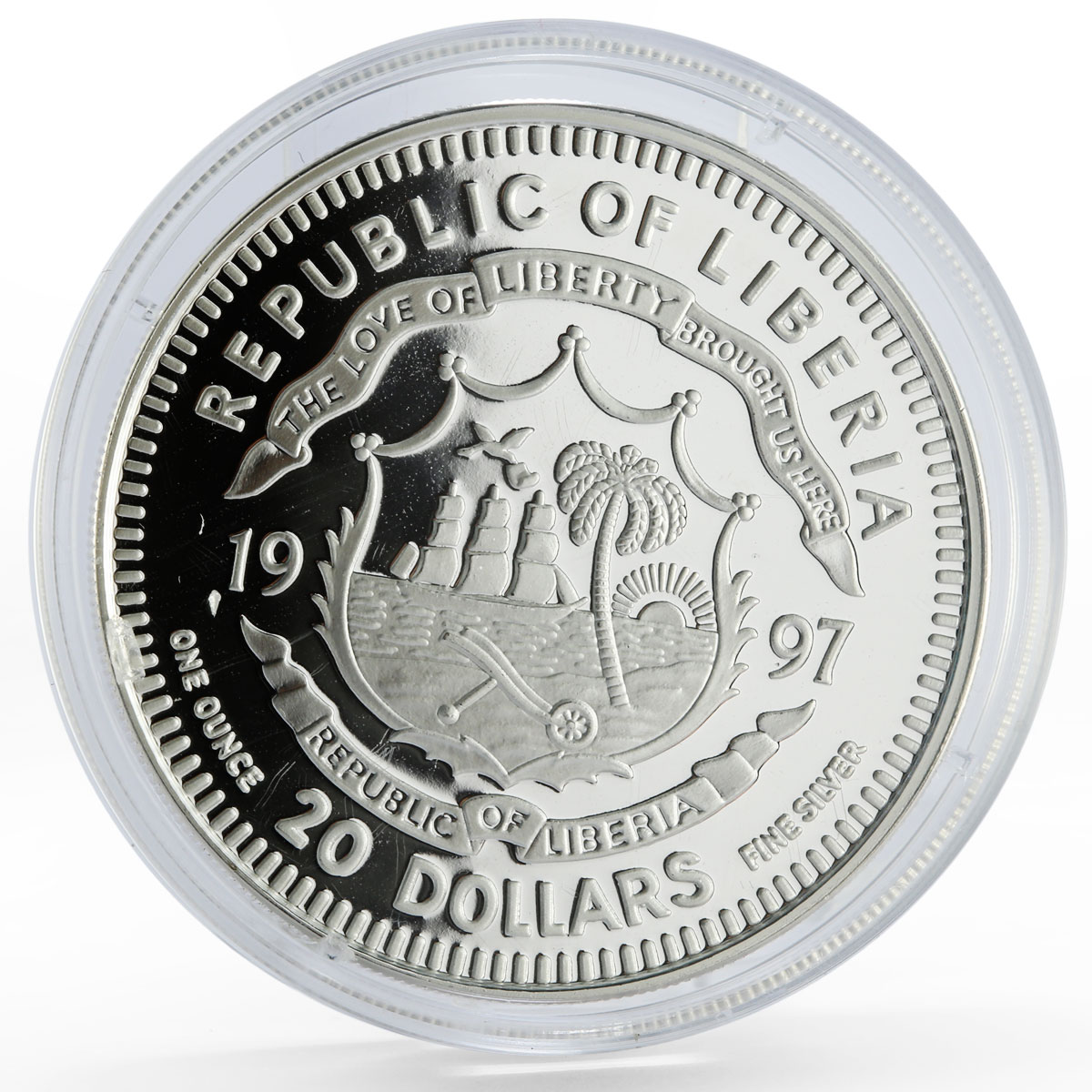 Liberia 20 dollar Lunar Calendar series Year of the Ox proof silver coin 1997
