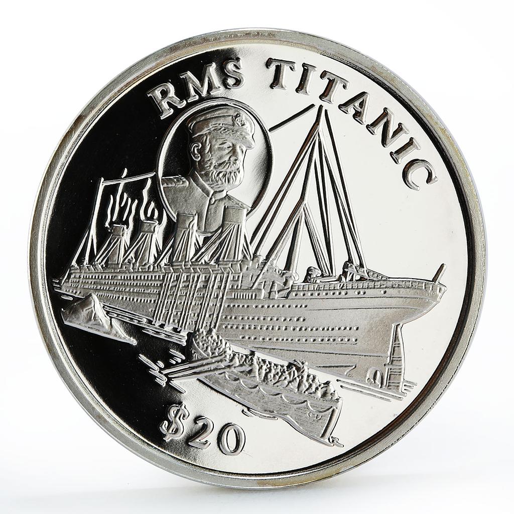 Liberia 20 dollars RMS Titanic Ship Cruiser Steamer proof silver coin 1998