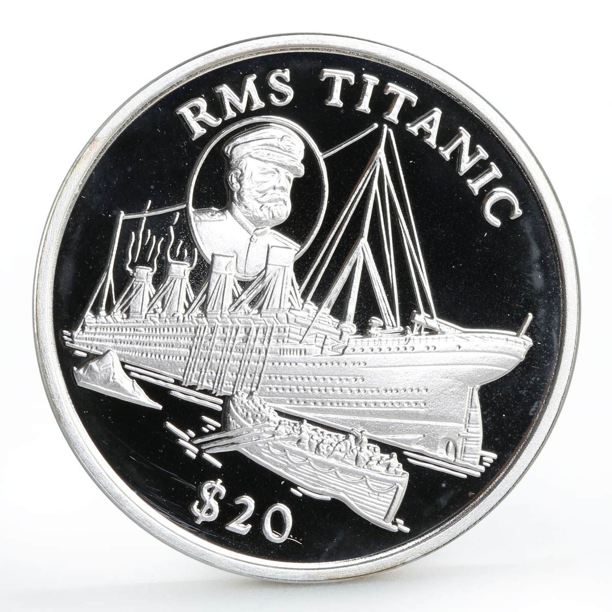 Liberia 20 dollars RMS Titanic Ship Cruiser Steamer proof silver coin 1998