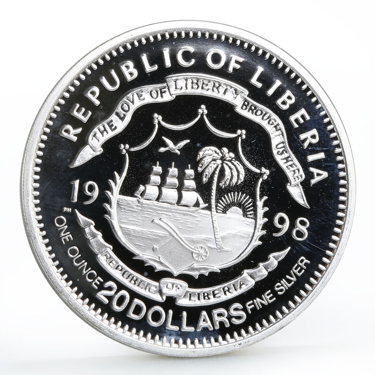 Liberia 20 dollars RMS Titanic Ship Cruiser Steamer proof silver coin 1998