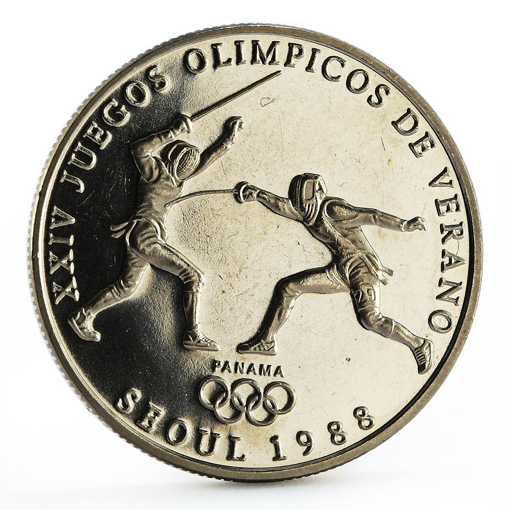 Panama 1 balboa Seoul Olympic Summer Games series Fencing CuNi coin 1988