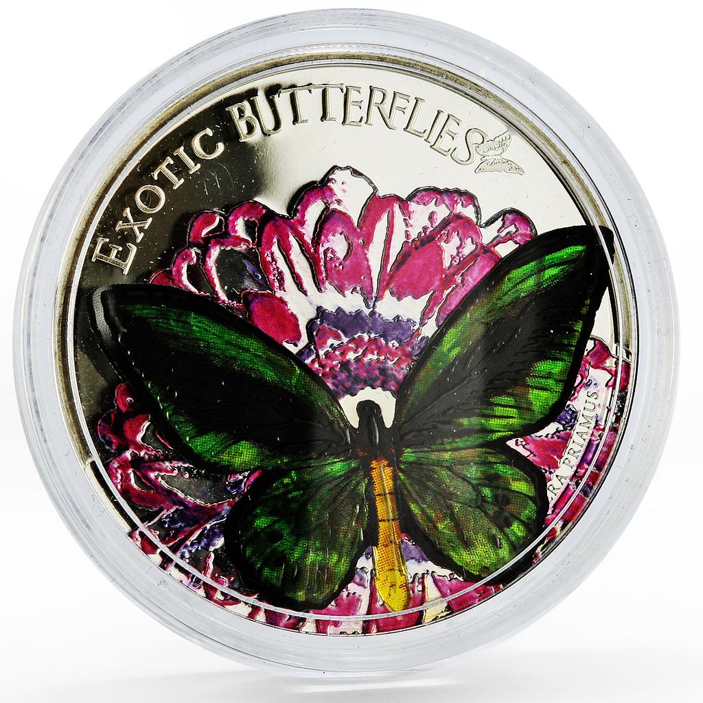 Tokelau 5 dollars Ornithoptera Priamus Butterfly colored proof silver coin 2012