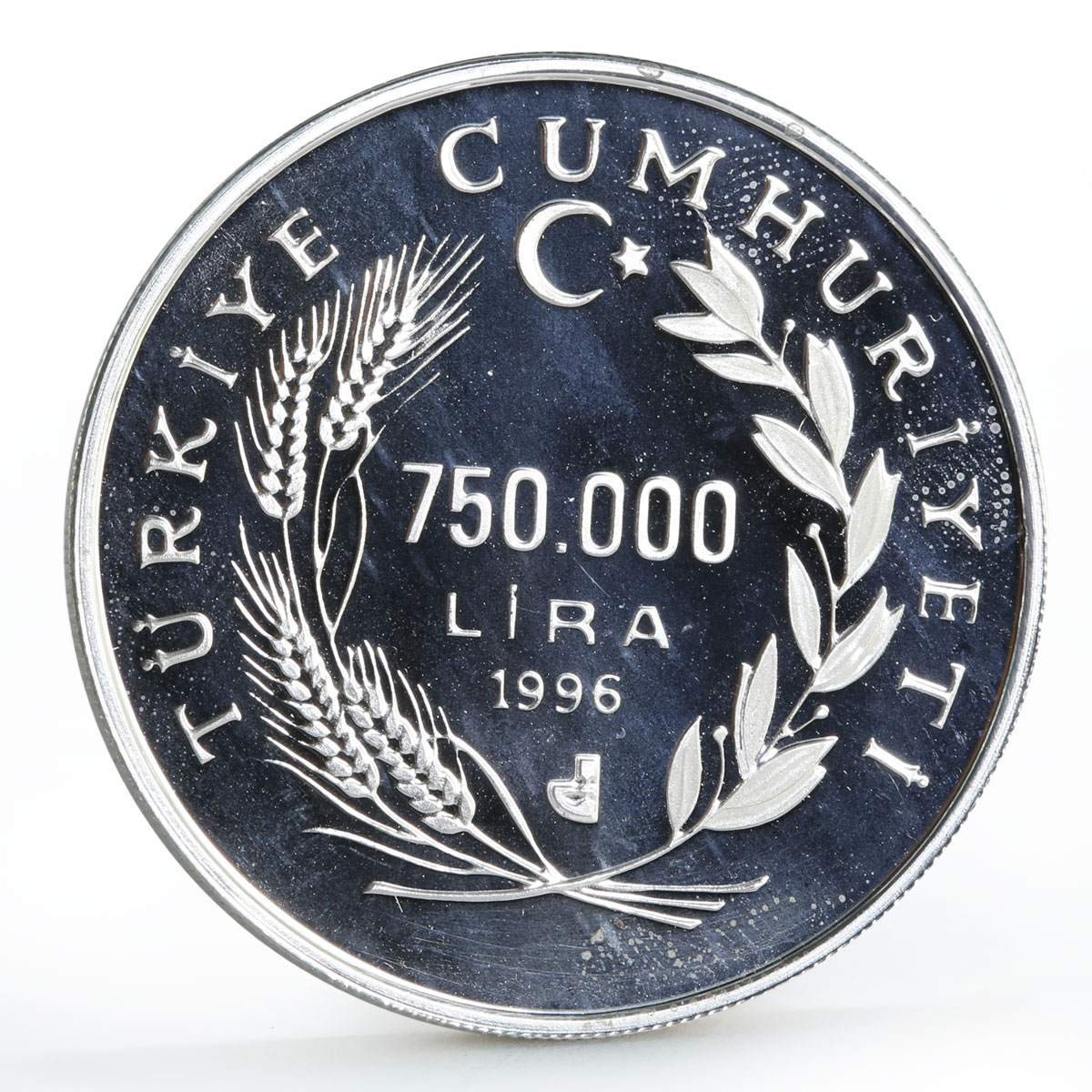 Turkey 750000 lira World Food Summit FAO Grain proof silver coin 1996