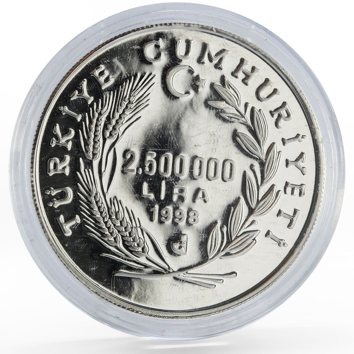 Turkey 2500000 lira 75 Years of the Republic Doves Birds proof silver coin 1998