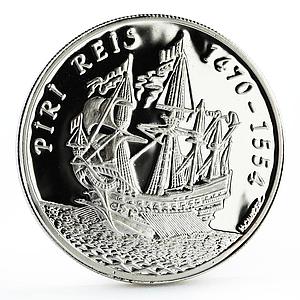 Turkey 50000 lira Ottoman Admiral Piri Reis Ship Clipper proof silver coin 1995