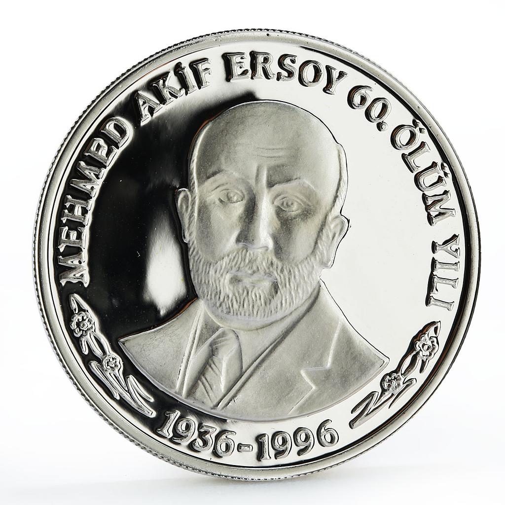 Turkey 1000000 lira Poet Mehmed Akif Ersoy proof silver coin 1997