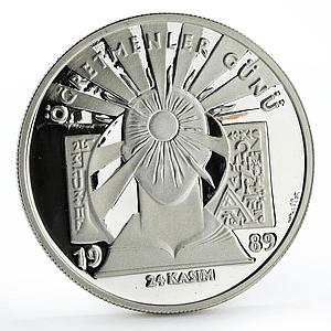 Turkey 20000 lira Teacher's Day Knowledge School proof silver coin 1989