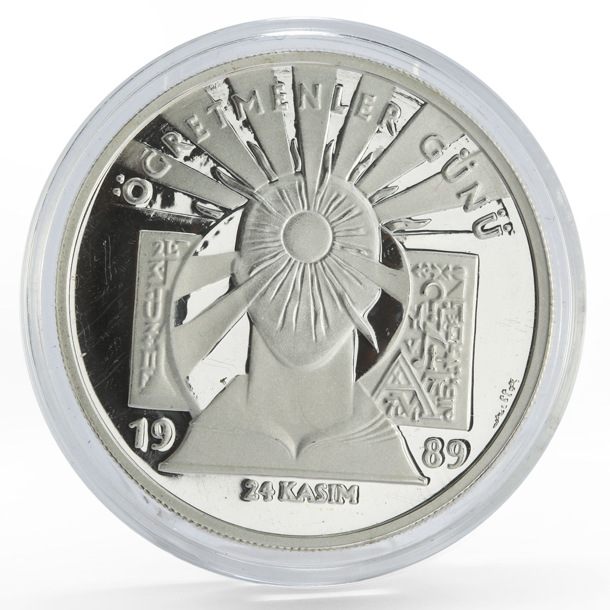 Turkey 20000 lira Teacher's Day Knowledge School proof silver coin 1989