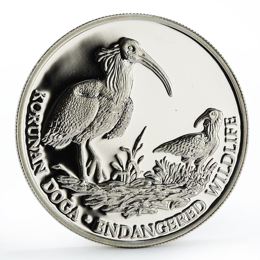 Turkey 50000 lira Endangered Widlife Fauna Bald Ibis Bird silver coin 1995