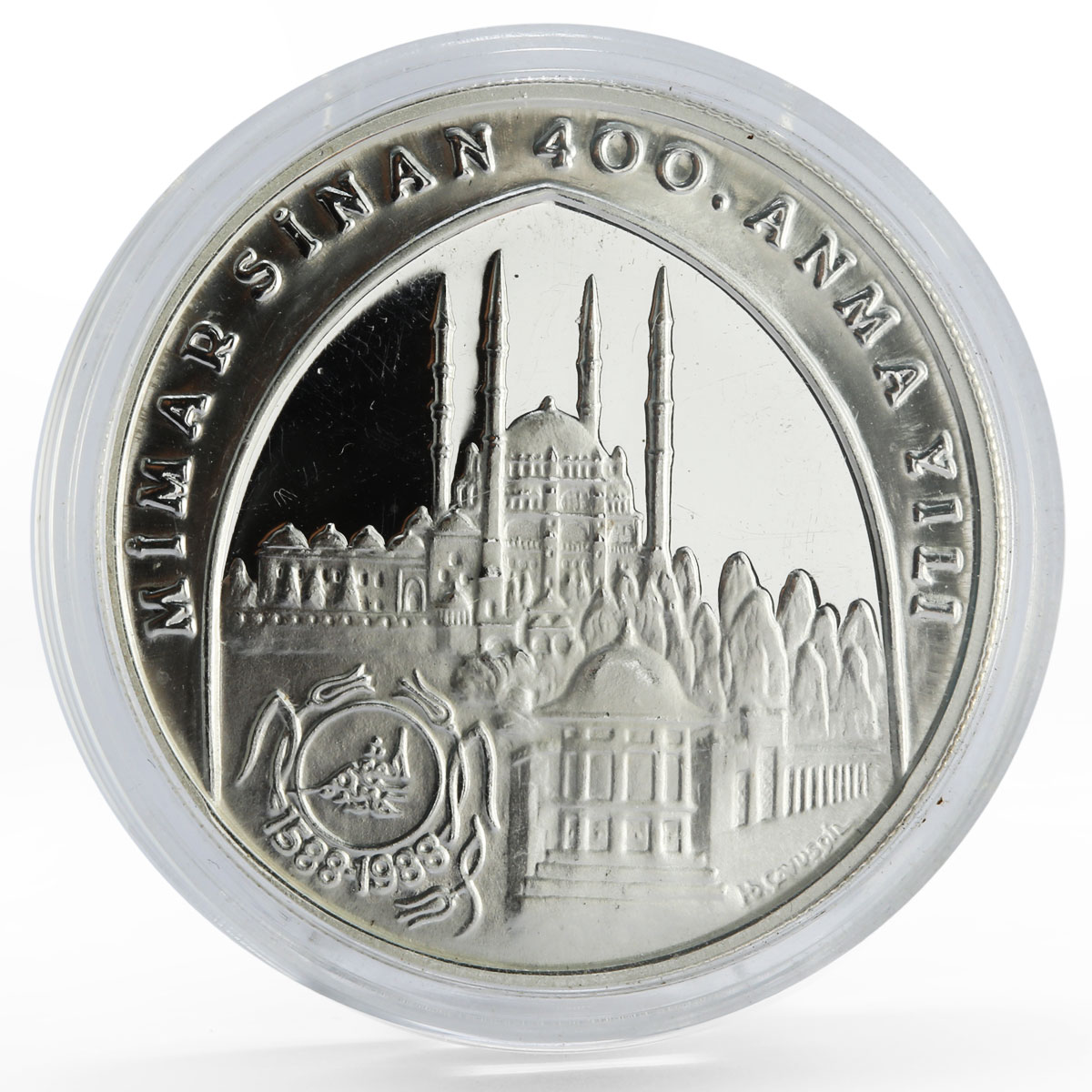 Turkey 20000 lira Architect Mimar Sinan Mosque Landscape proof silver coin 1988