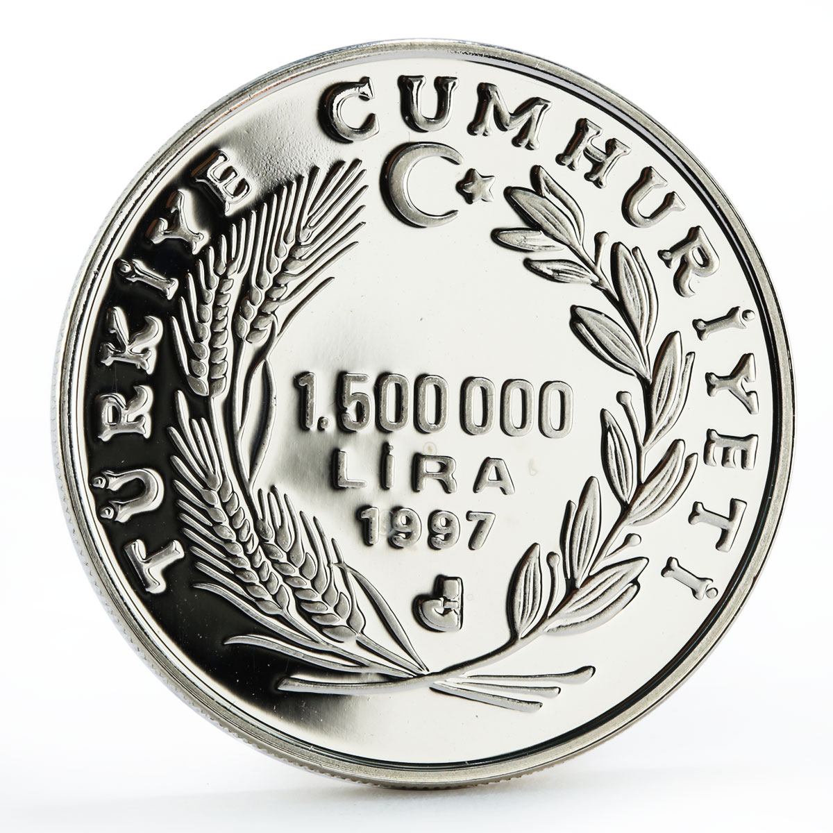Turkey 15000000 lira Barbaros Hayreddin Ship Clipper Seafaring silver coin 1997