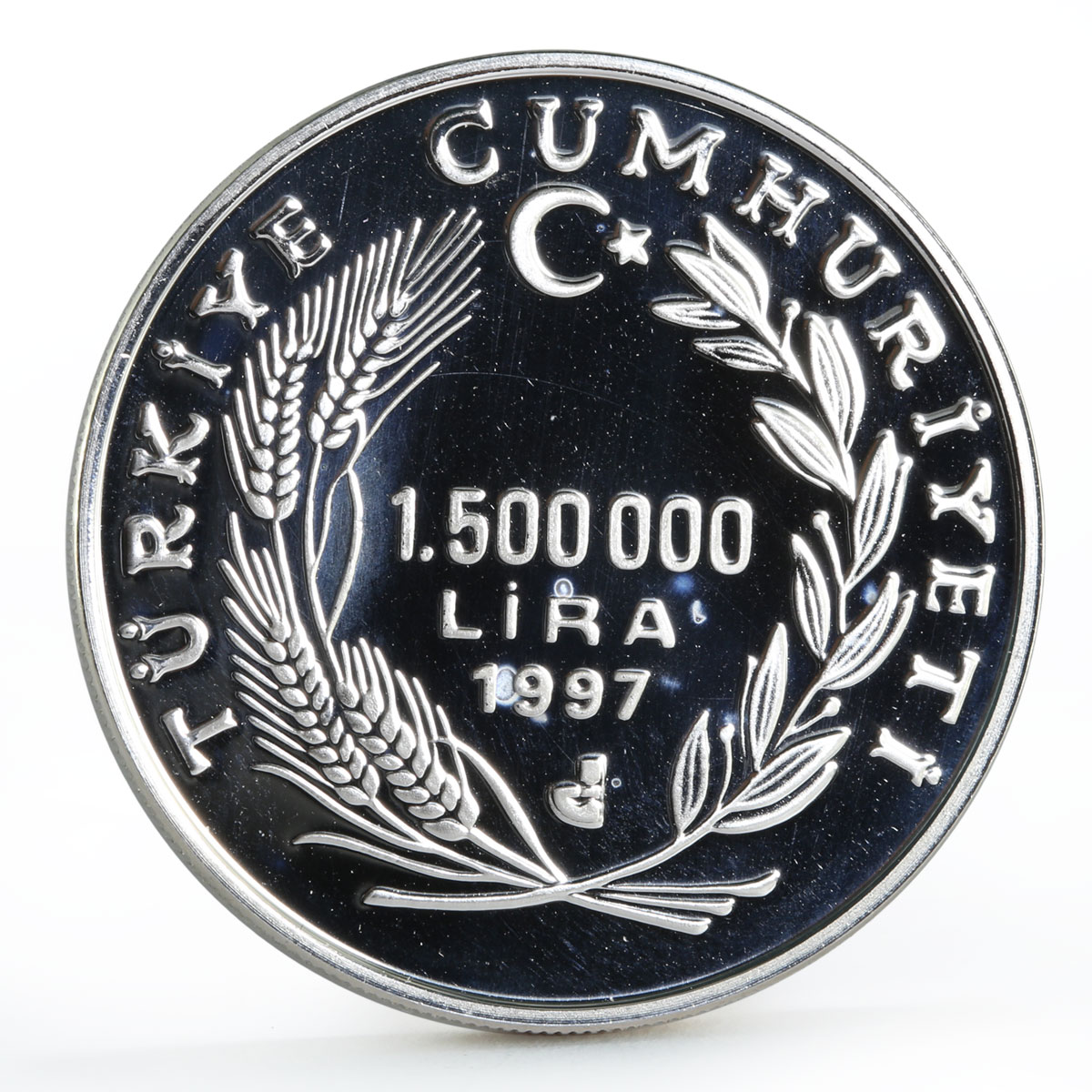 Turkey 15000000 lira Barbaros Hayreddin Ship Clipper Seafaring silver coin 1997