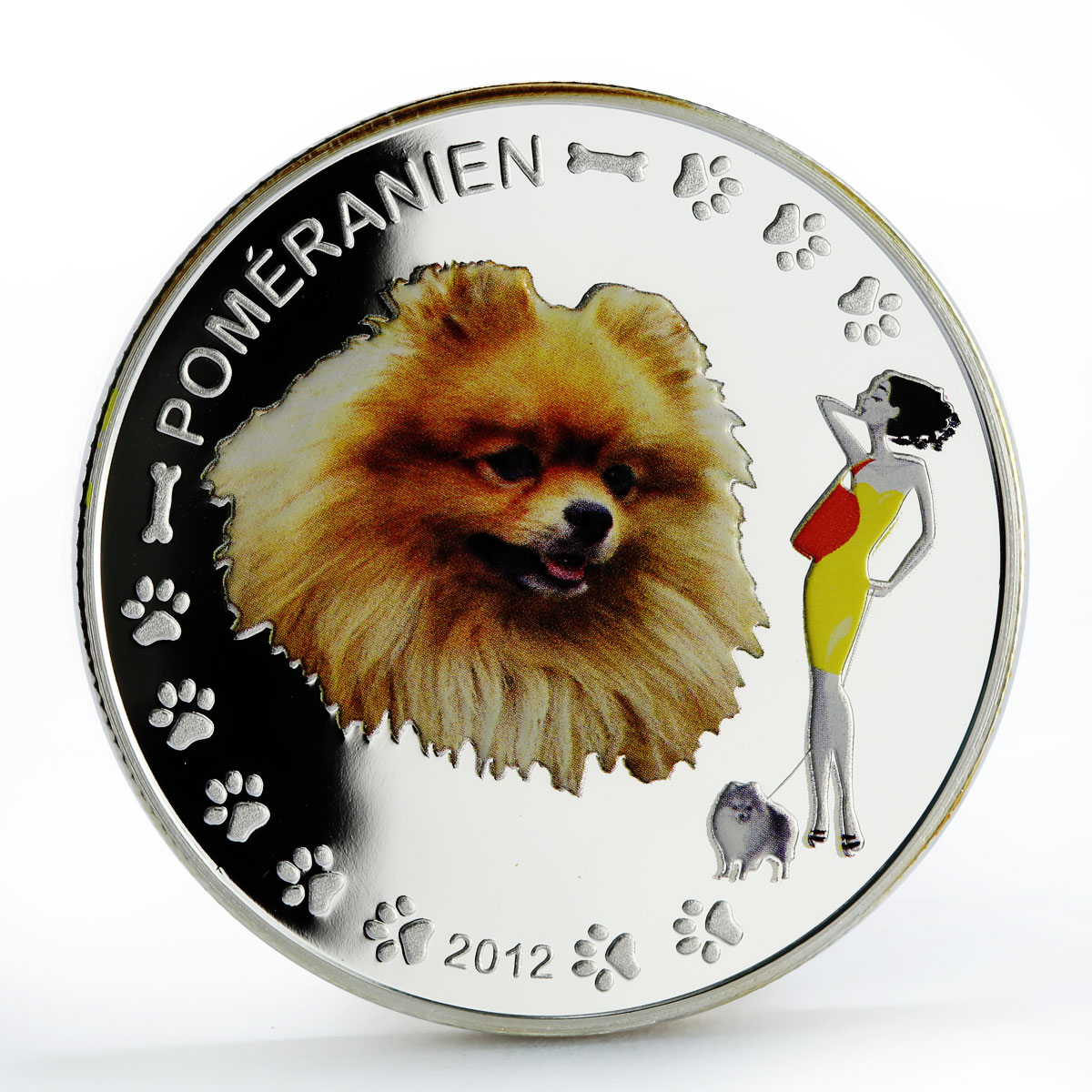 Benin 1000 francs Pomeranian Dog colored proof silver coin 2012