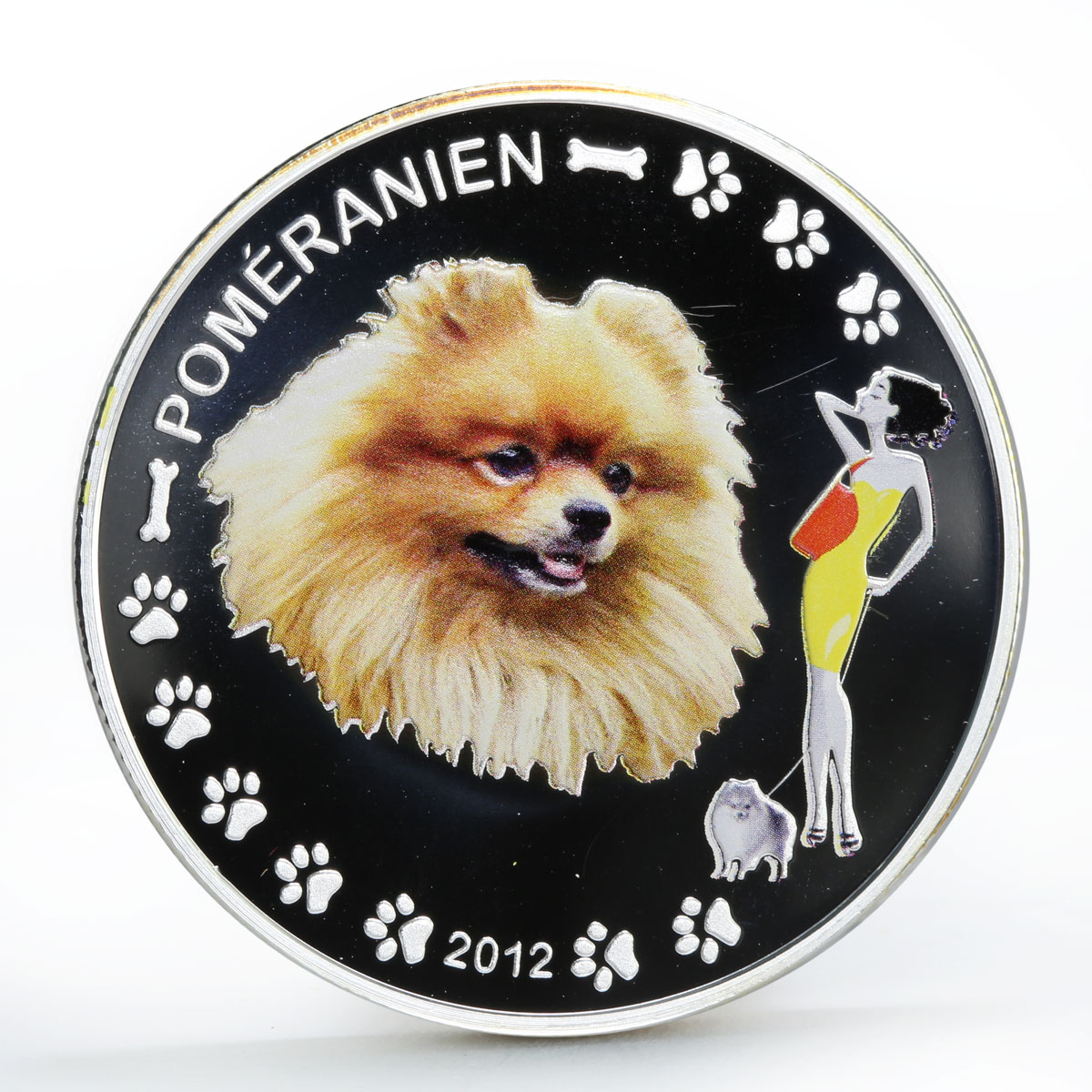 Benin 1000 francs Pomeranian Dog colored proof silver coin 2012