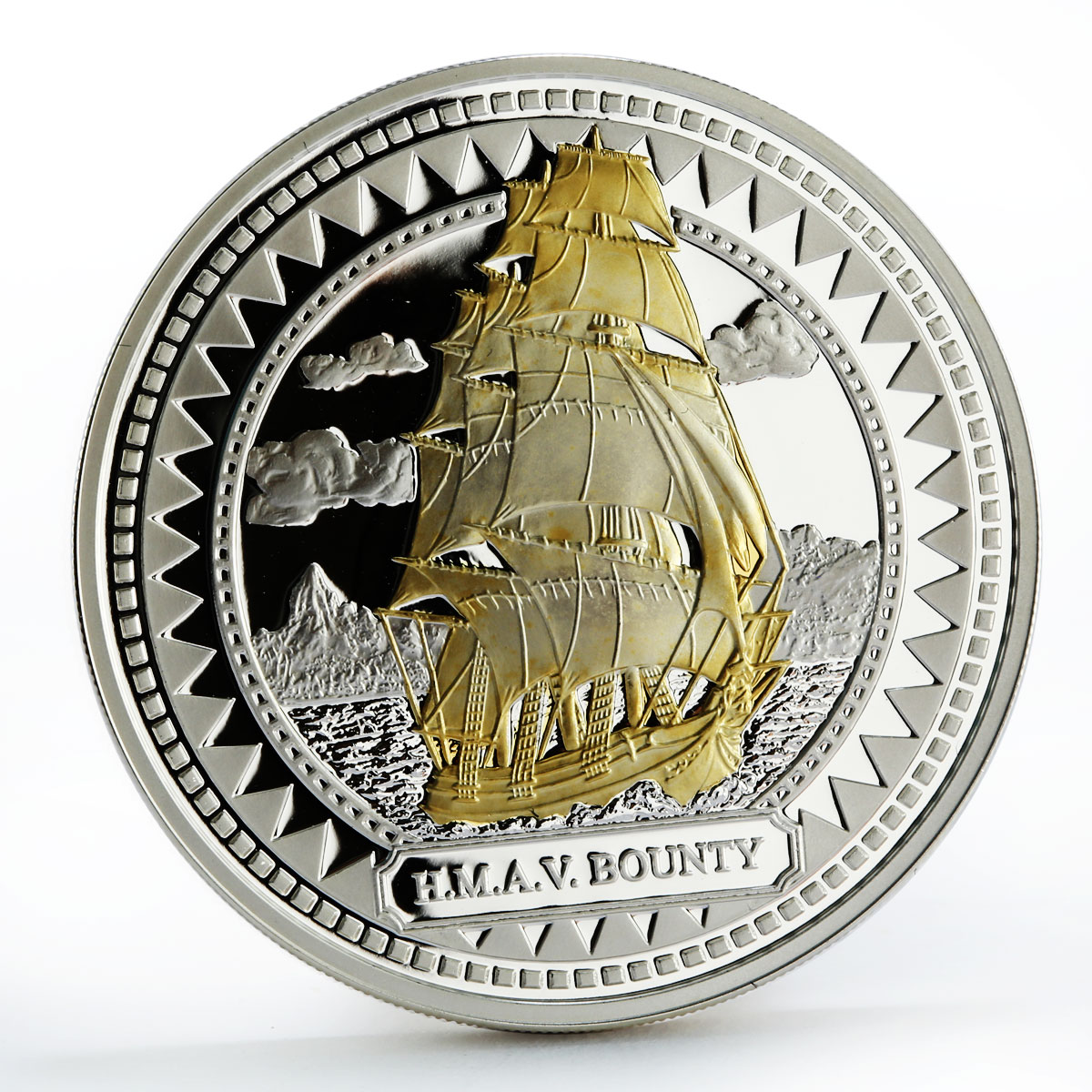 Pitcairn Island 2 dollars HMAV Bounty Ship Clipper gilded silver coin 2008