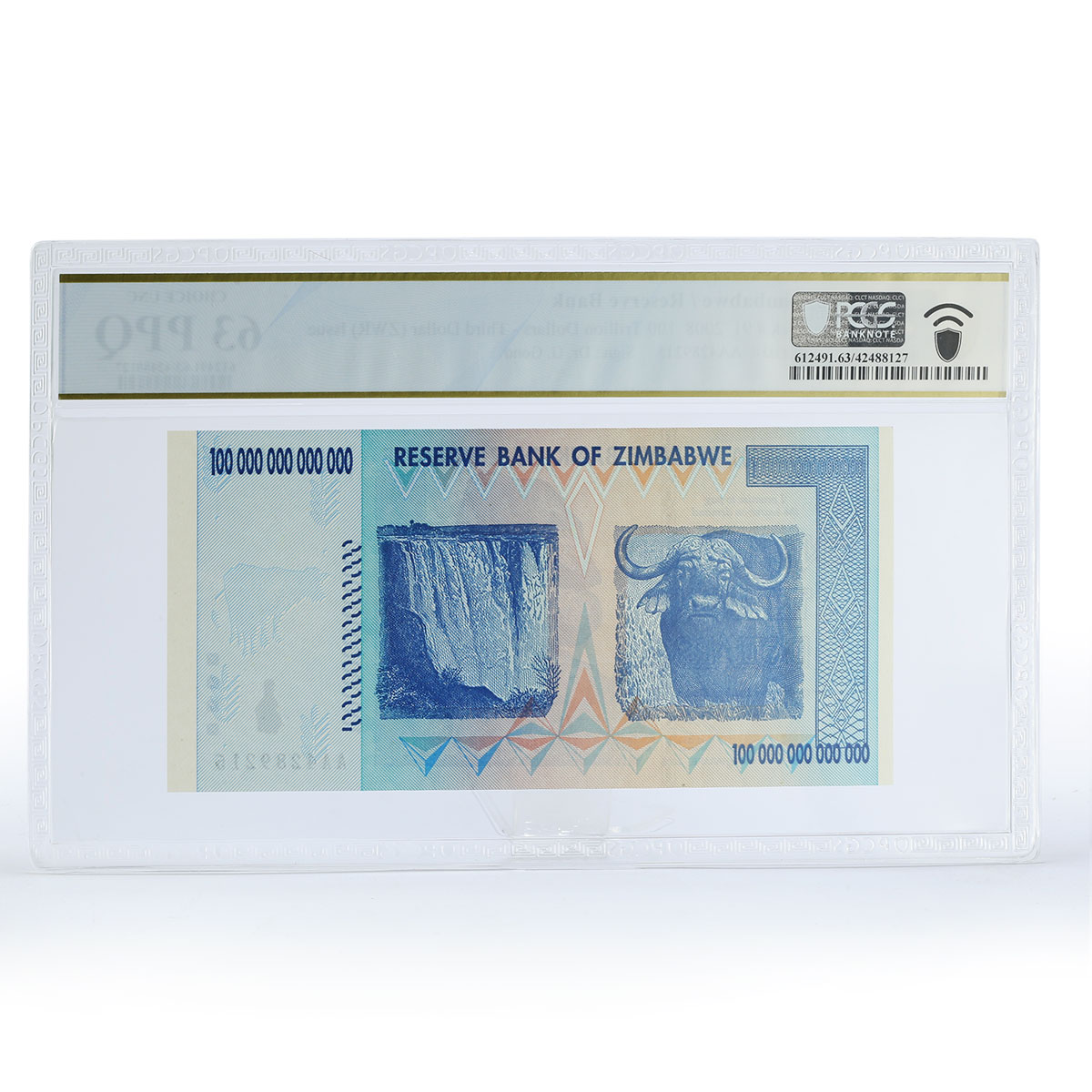 ZIMBABWE 100 TRILLION DOLLARS BANKNOTE CURRENCY PPQ63 PCGS UNCIRCULATED 2008