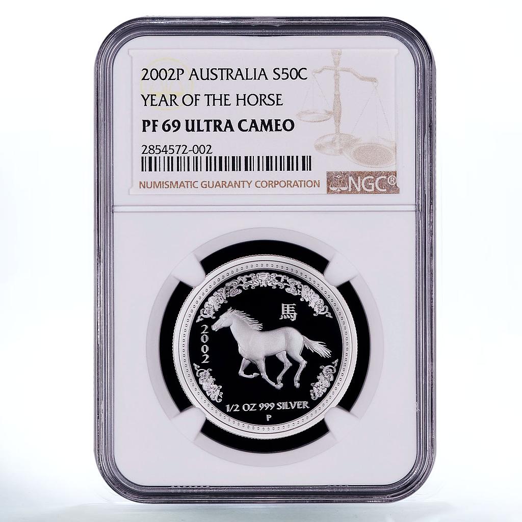 Australia 50 cent Year of the Horse PF 69 NGC silver coin 1/2 oz 2002