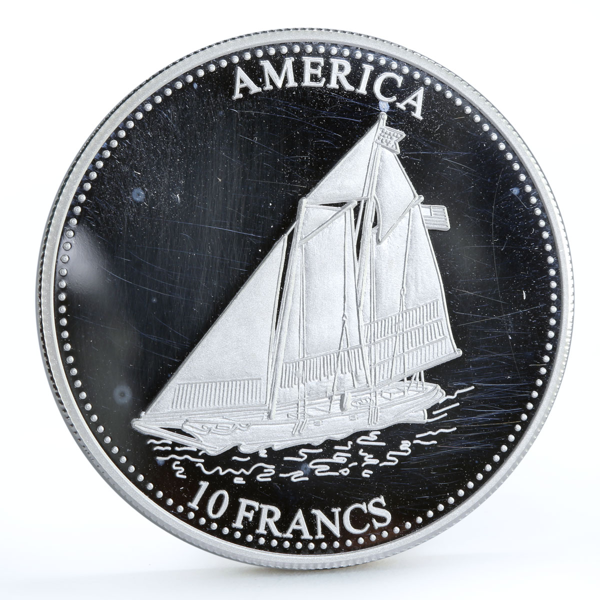 Congo 10 francs History of Seafaring Ship America Clipper proof silver coin 2001