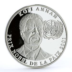 Congo 10 francs Kofi Annan Nobel Peace Prize proof silver coin 2001