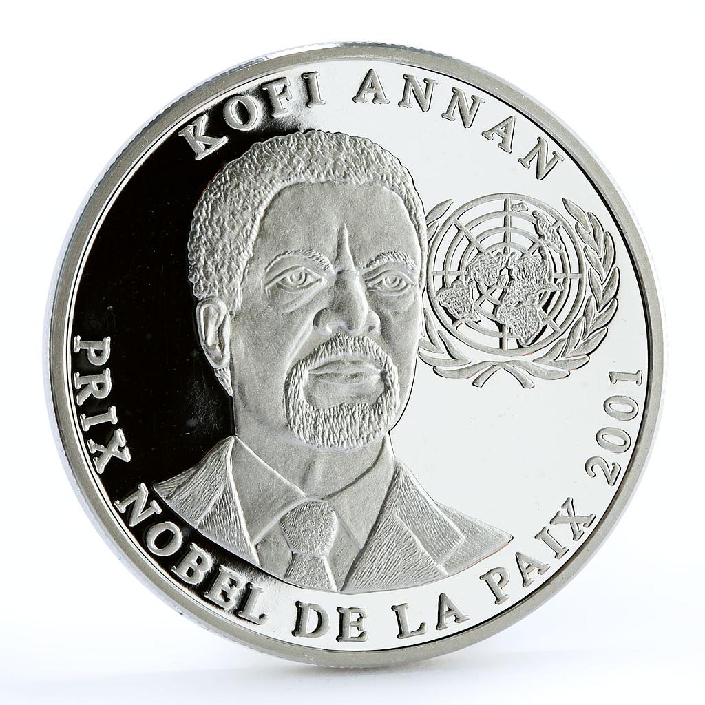 Congo 10 francs Kofi Annan Nobel Peace Prize proof silver coin 2001