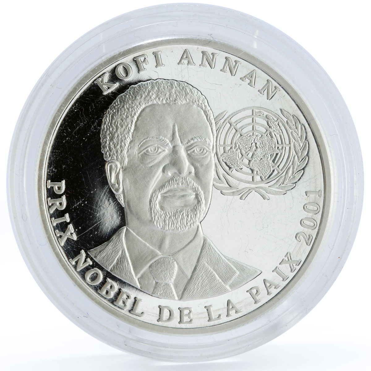 Congo 10 francs Kofi Annan Nobel Peace Prize proof silver coin 2001