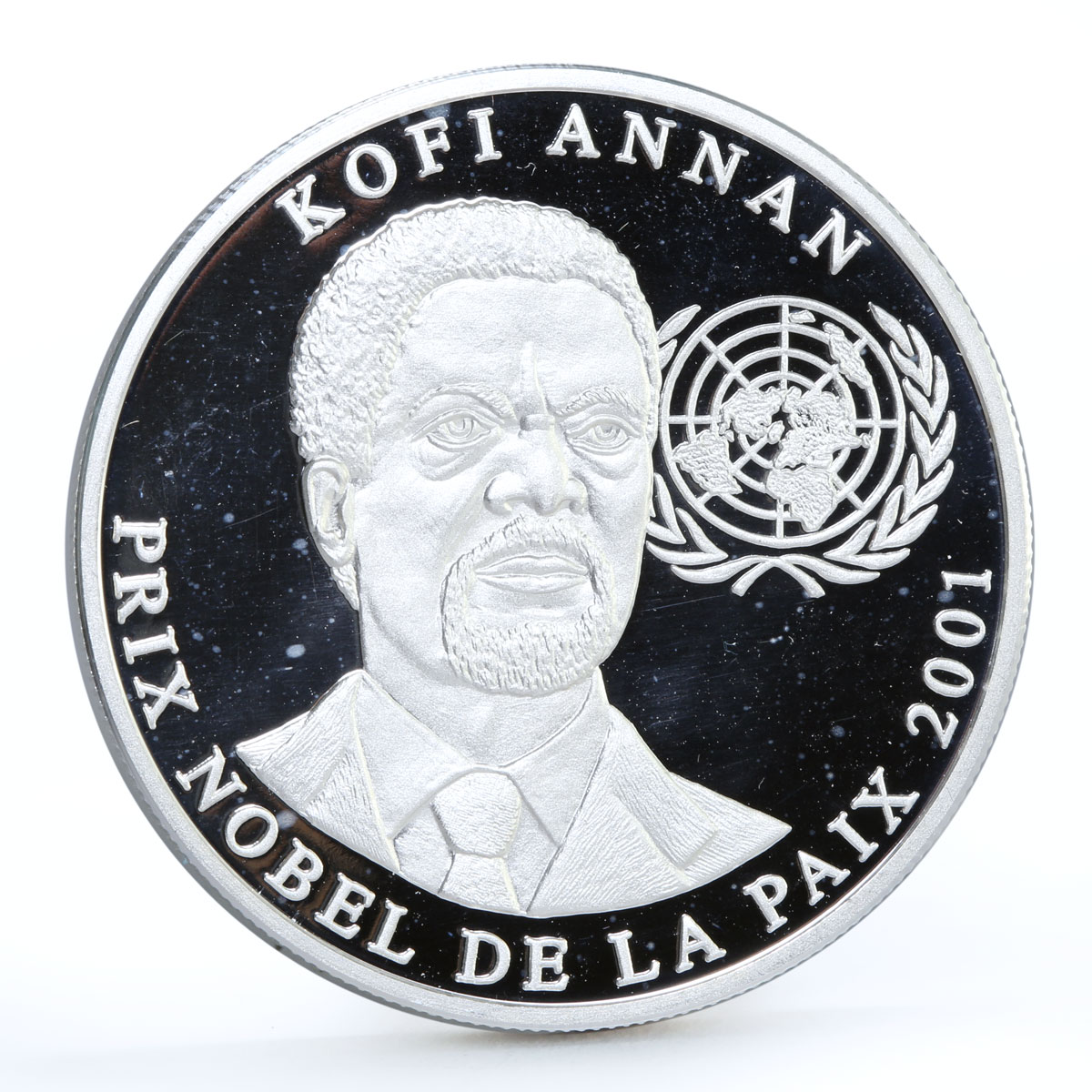 Congo 10 francs Kofi Annan Nobel Peace Prize proof silver coin 2001