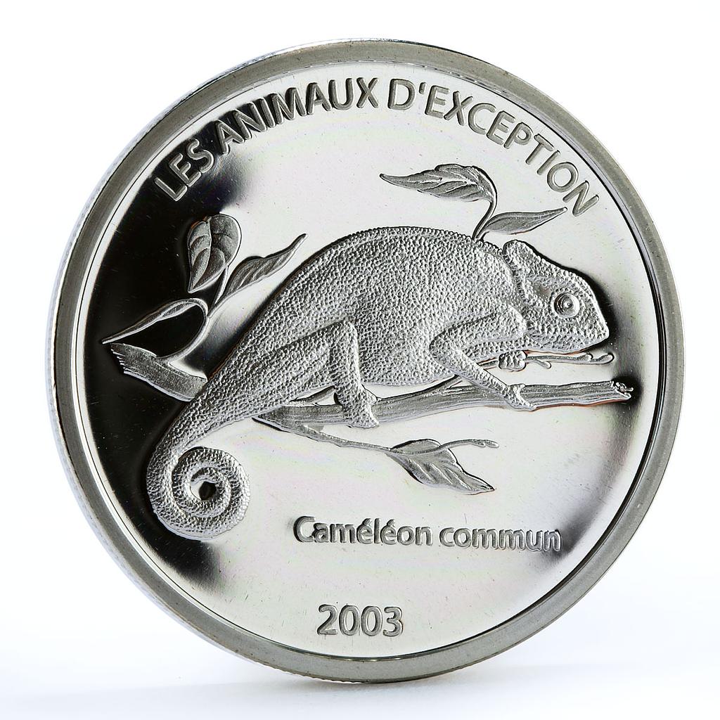 Congo 10 francs Endangered Wildlife Fauna Chameleon Lizard silver coin 2003