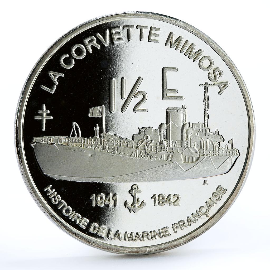 France 1 1/2 euro La Corvette Mimosa Ship proof silver coin 2004