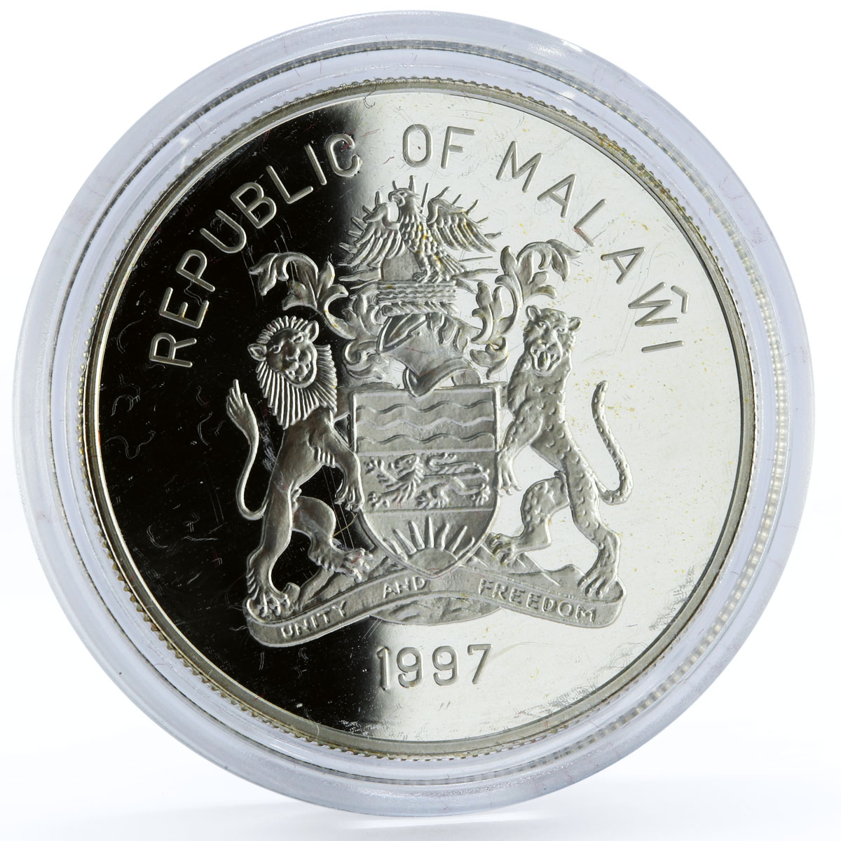 Malawi 5 kwacha African Wildlife Fauna Elephant proof silver coin 1997