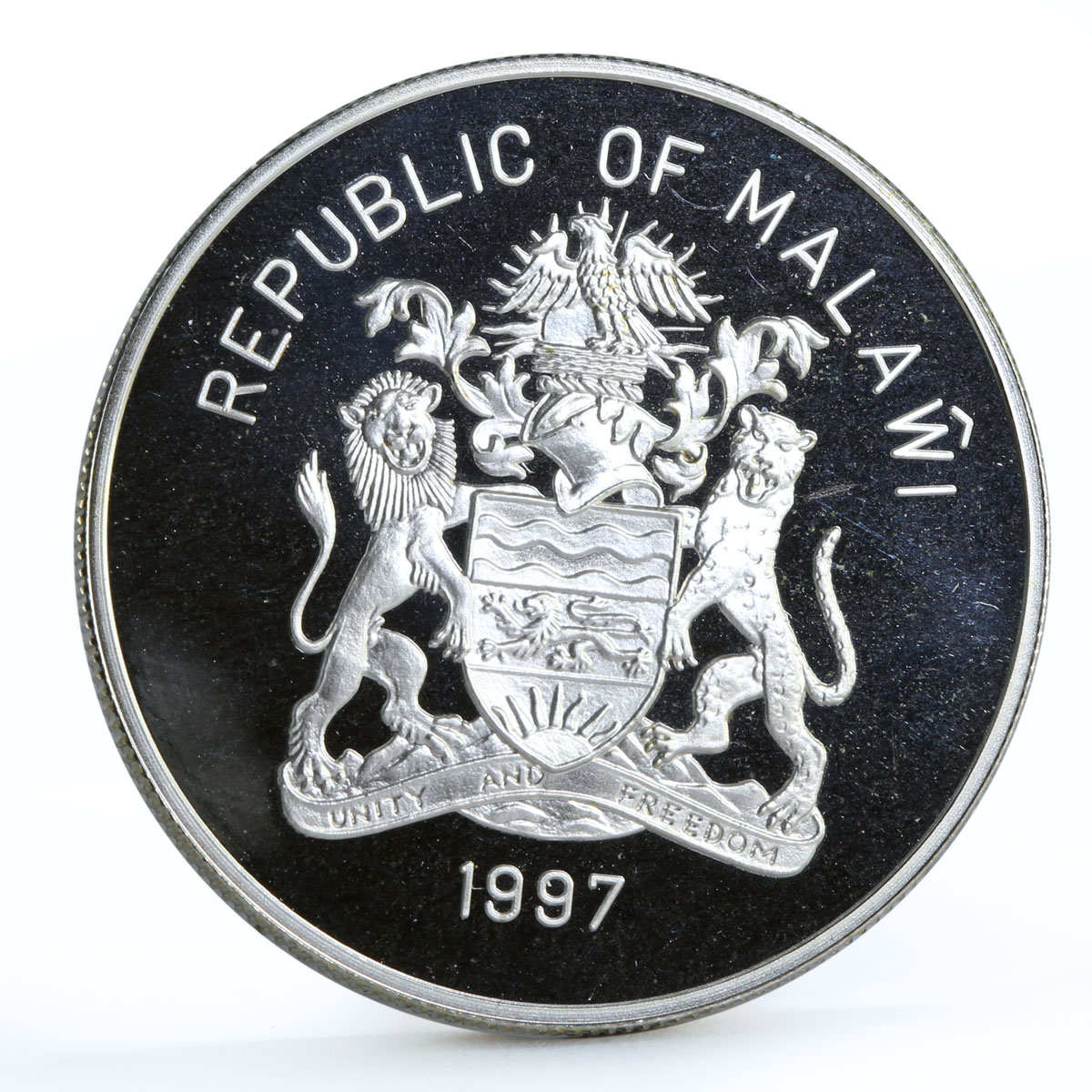 Malawi 5 kwacha African Wildlife Fauna Elephant proof silver coin 1997