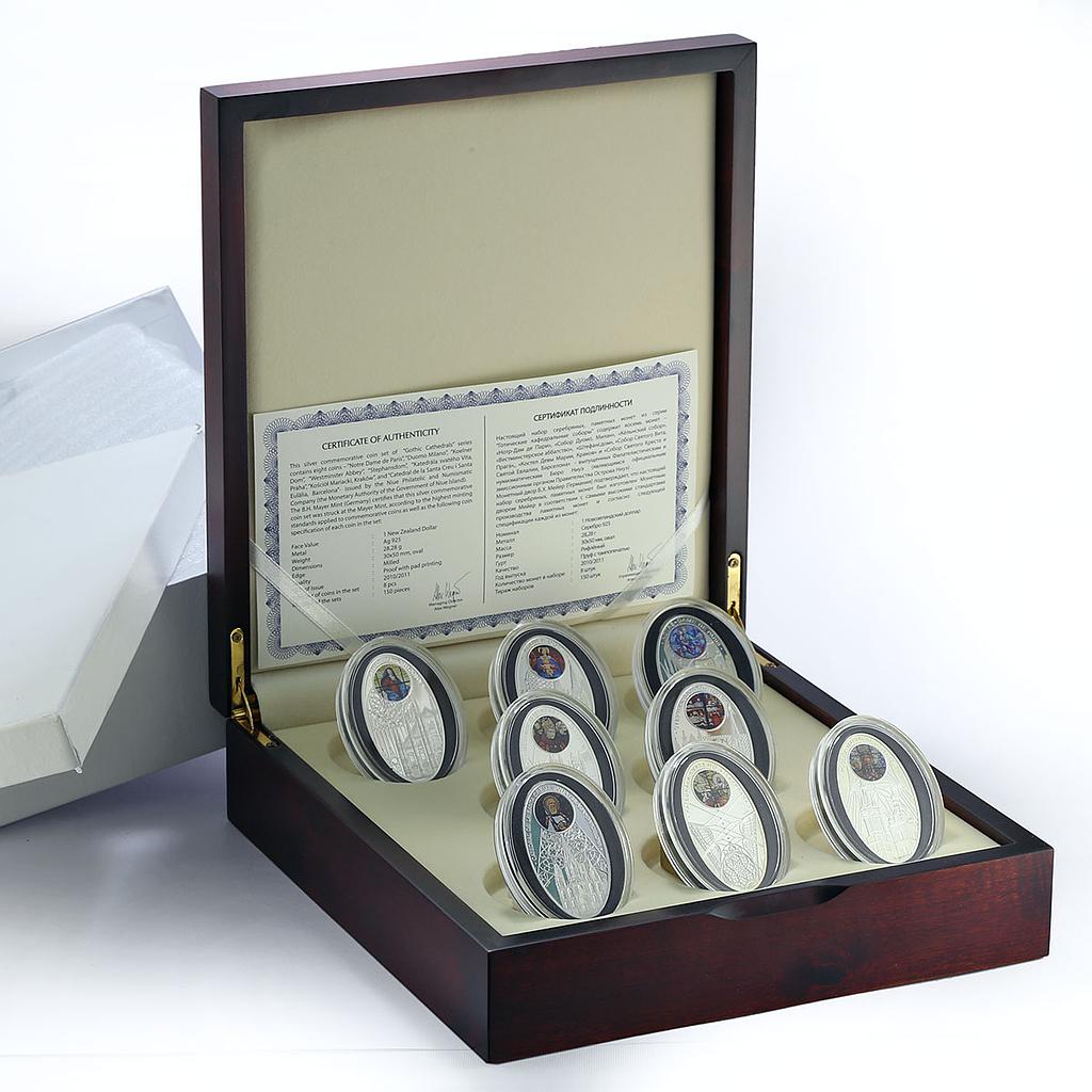 Niue 1 dollar set of 8 coins Faith Gothic Cathedrals Churches silver 2010 - 2011