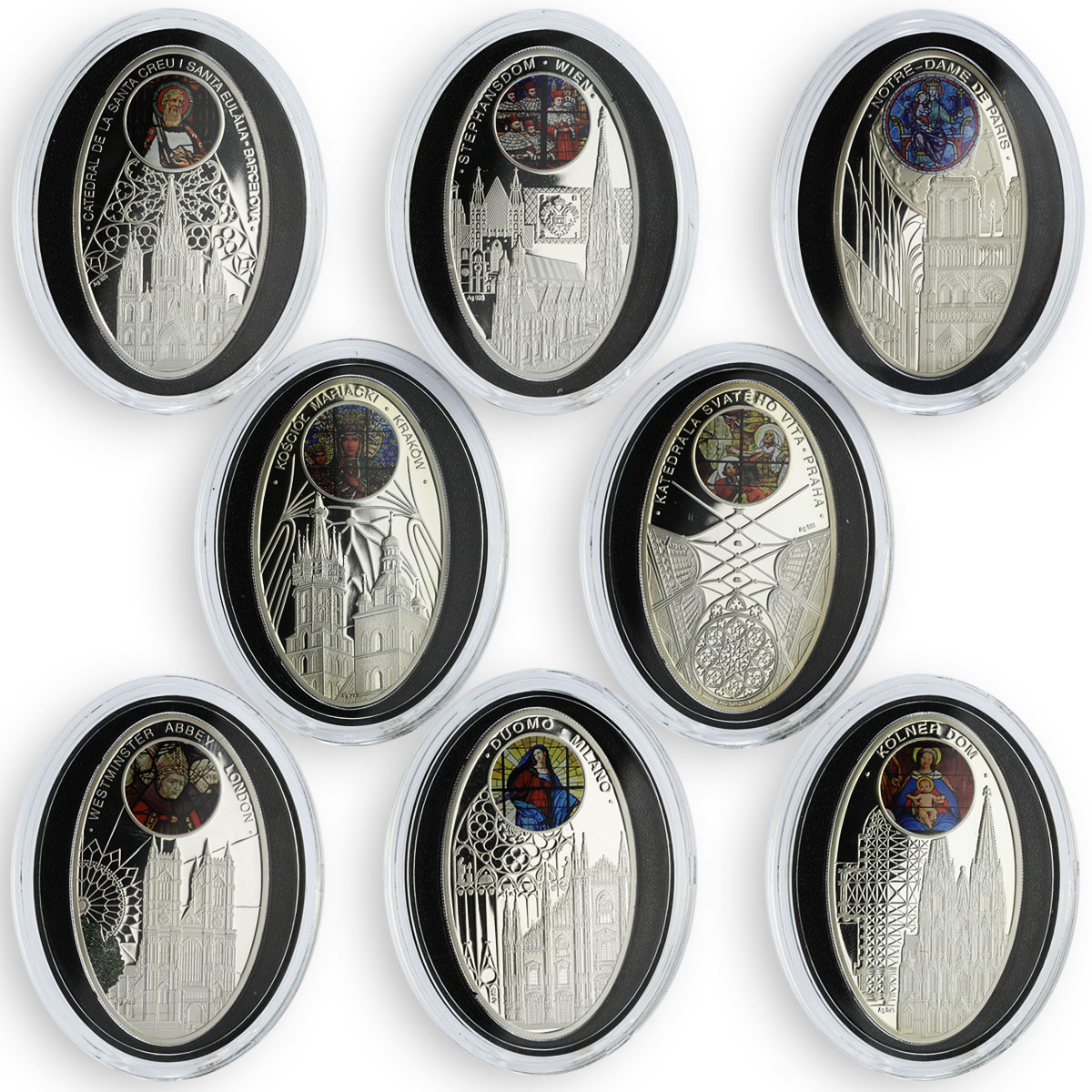 Niue 1 dollar set of 8 coins Faith Gothic Cathedrals Churches silver 2010 - 2011