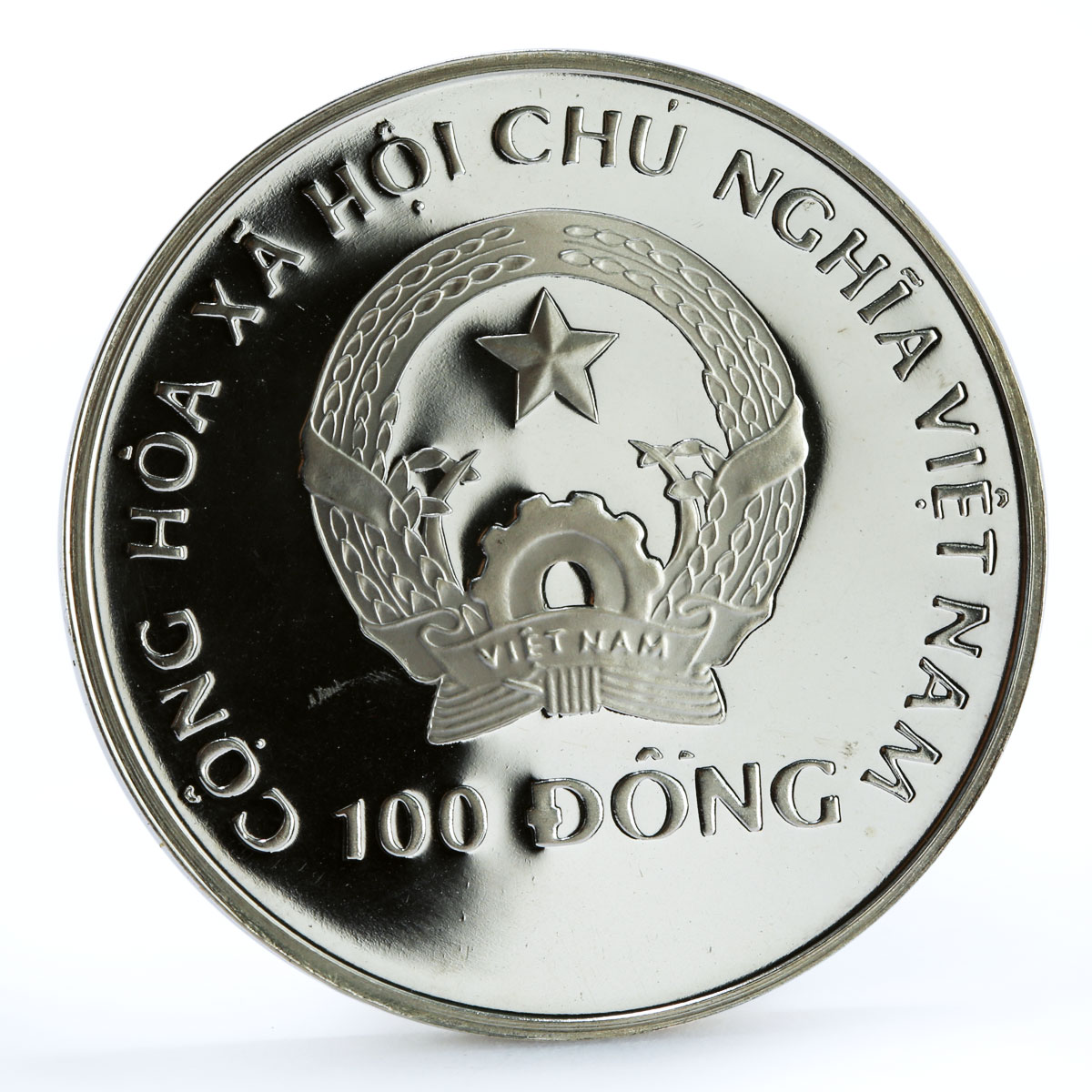 Vietnam 100 dong Historic Ship Large Dragon Ship silver coin 1988