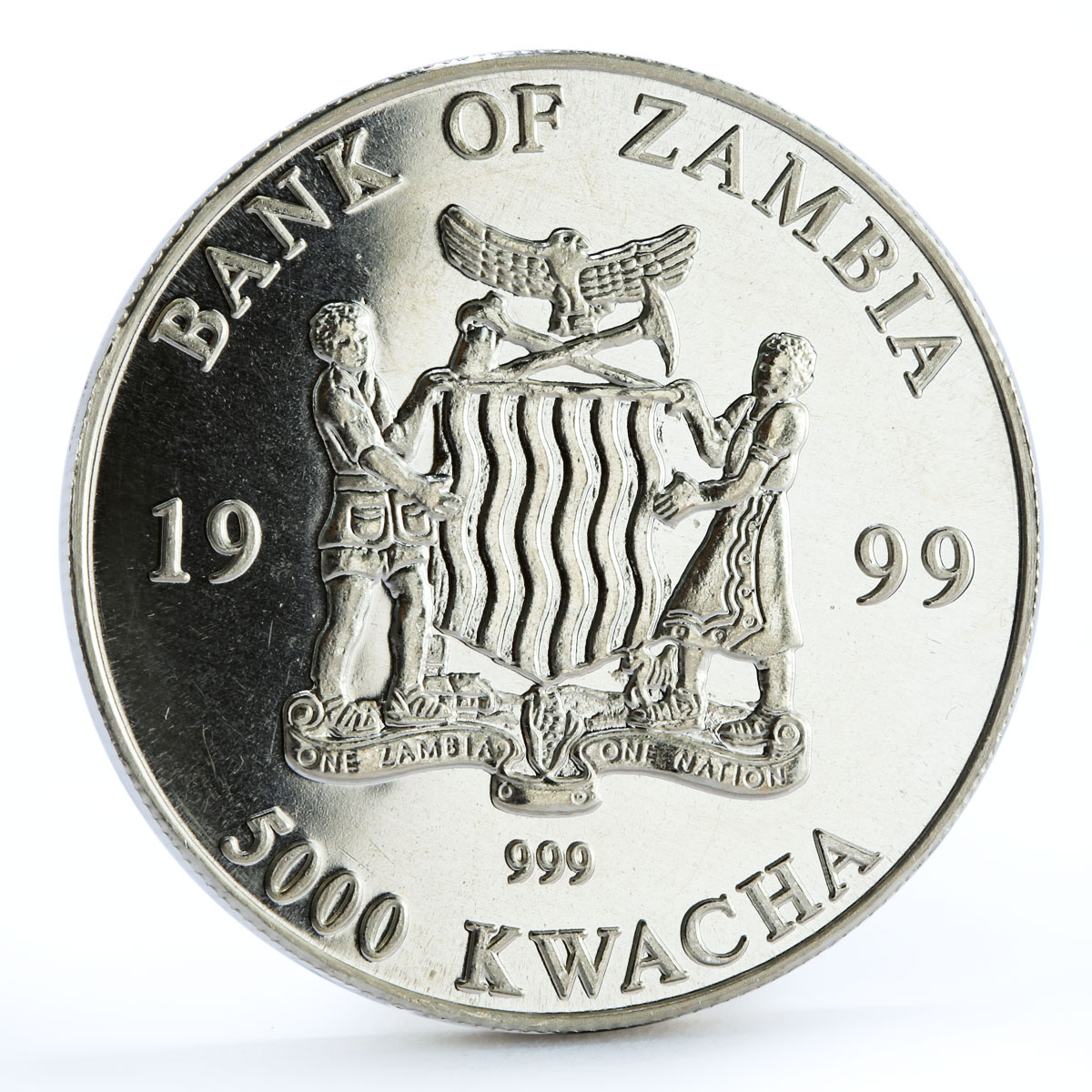 Zambia 5000 kwacha African Wildlife series Elephant silver coin 1999