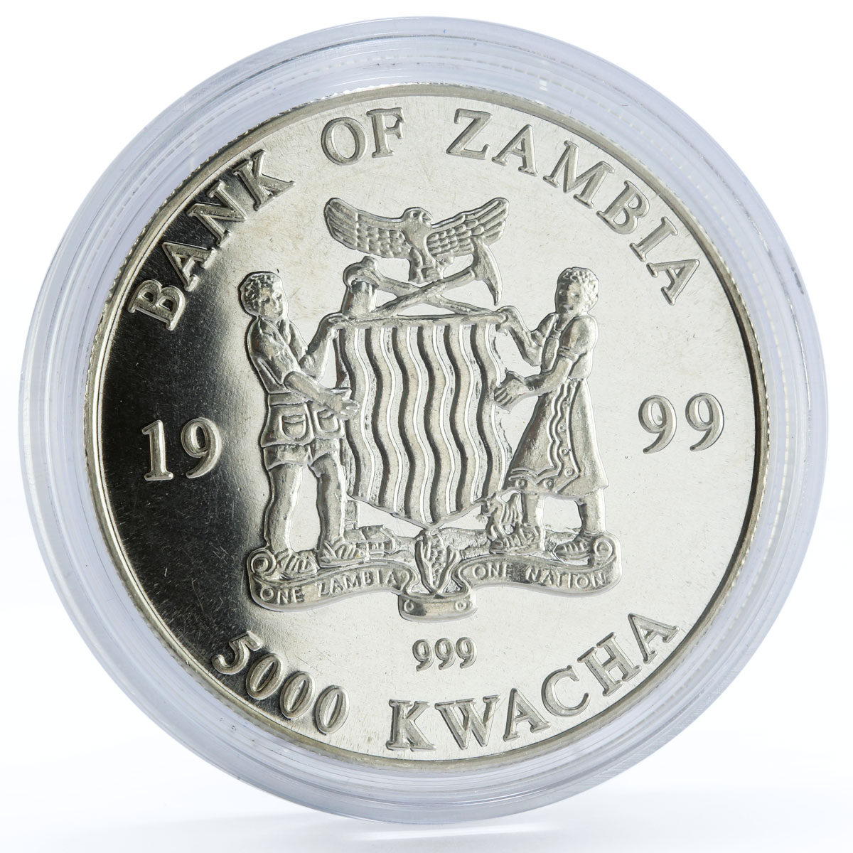 Zambia 5000 kwacha African Wildlife series Elephant silver coin 1999