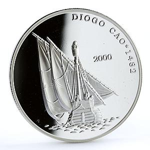 Congo 10 francs Seafaring Portuguese Ship Dio Cao Clipper proof silver coin 2000