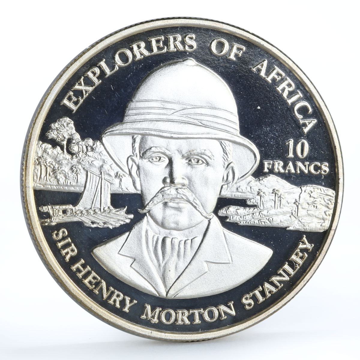 Congo 10 francs Explorer of Africa Sir Henry Morton Stanley silver coin 1999