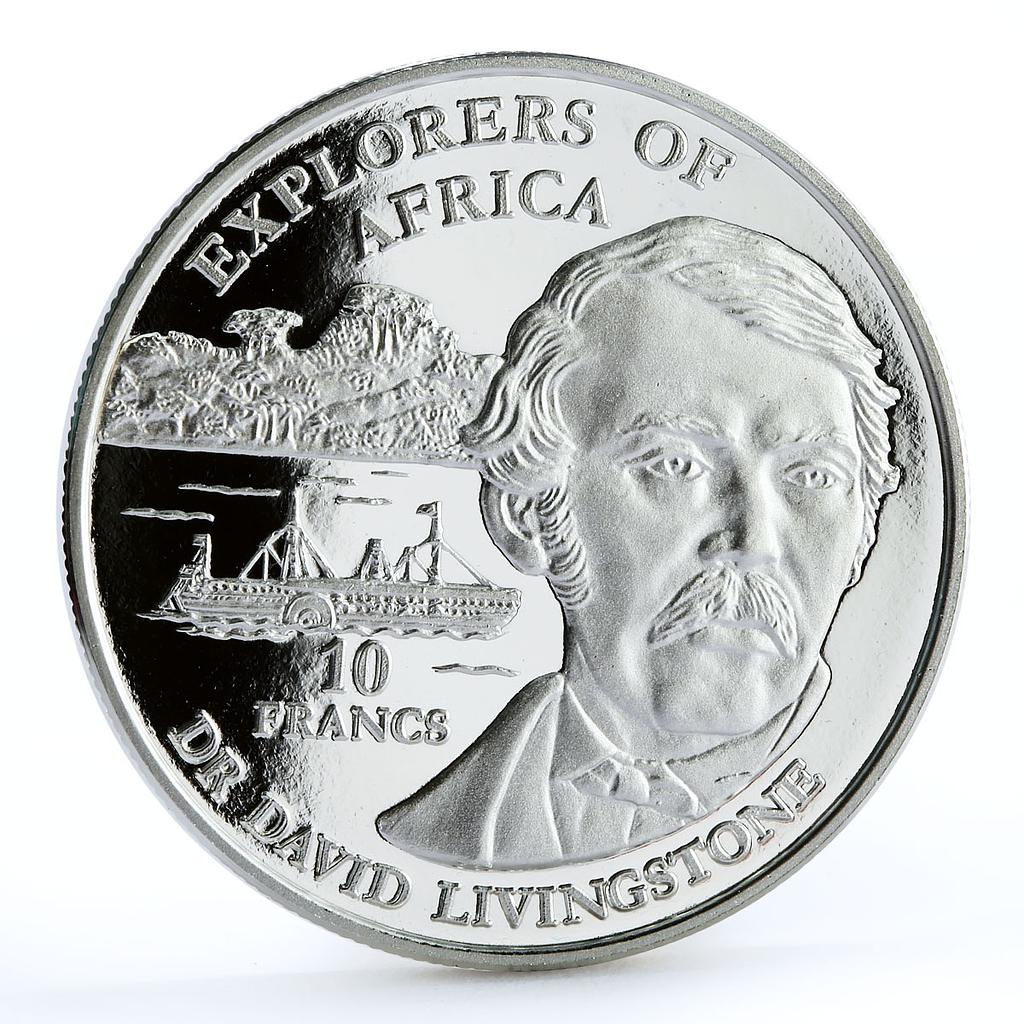 Congo 10 francs Explorer of Africa David Livingstone silver coin 1999