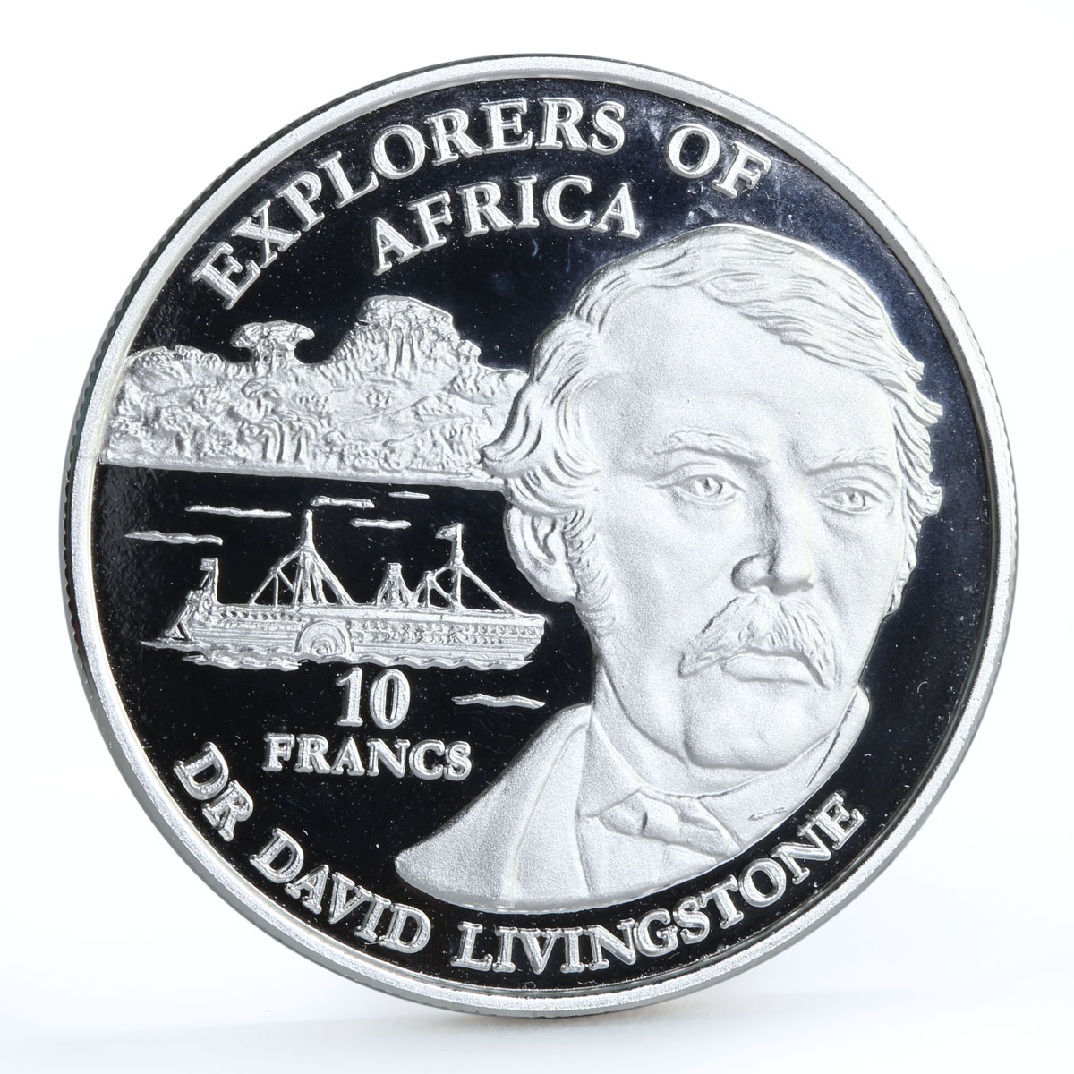 Congo 10 francs Explorer of Africa David Livingstone silver coin 1999