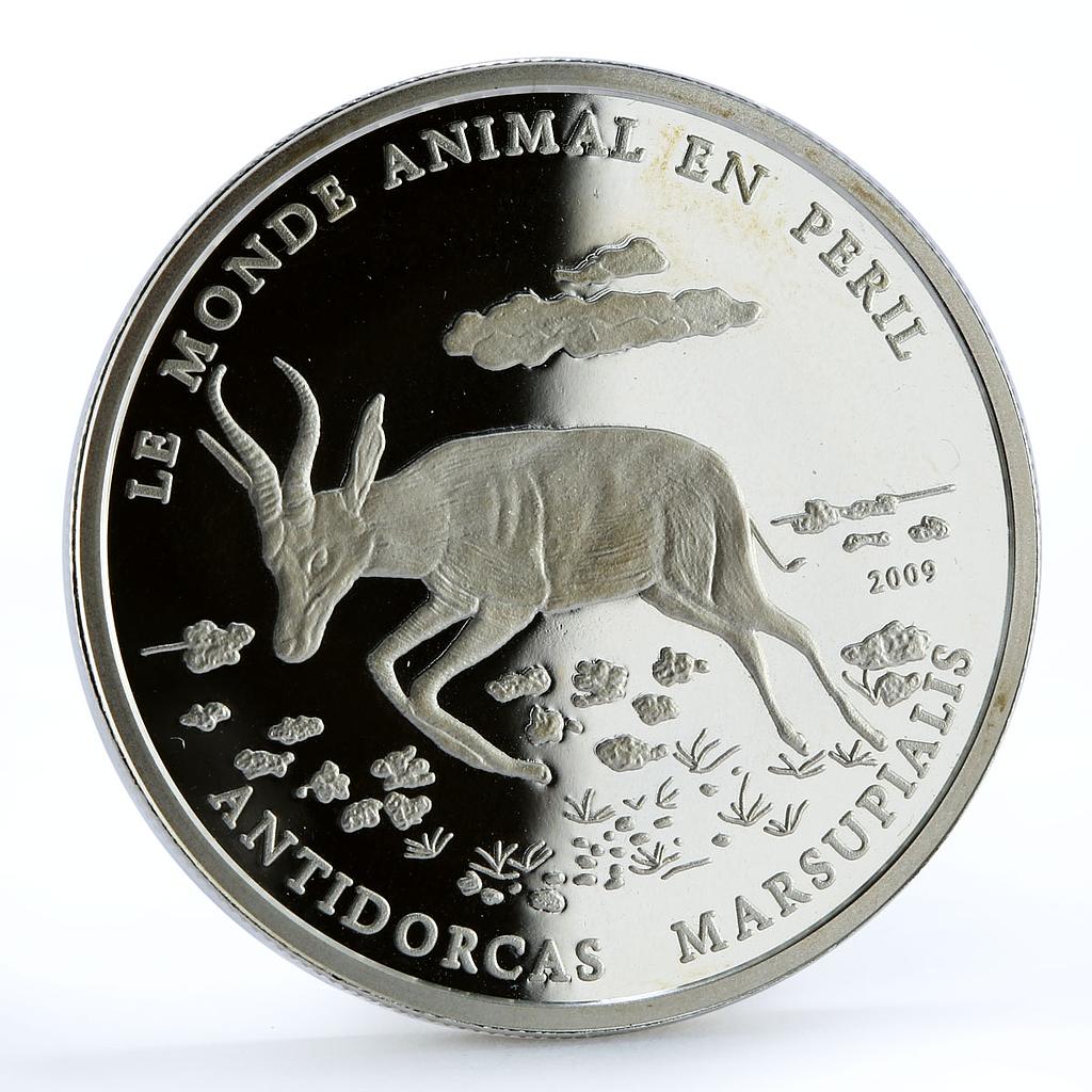 Ivory Coast 1000 francs Peril Wildlife Antidorcas Marsupialis silver coin 2009