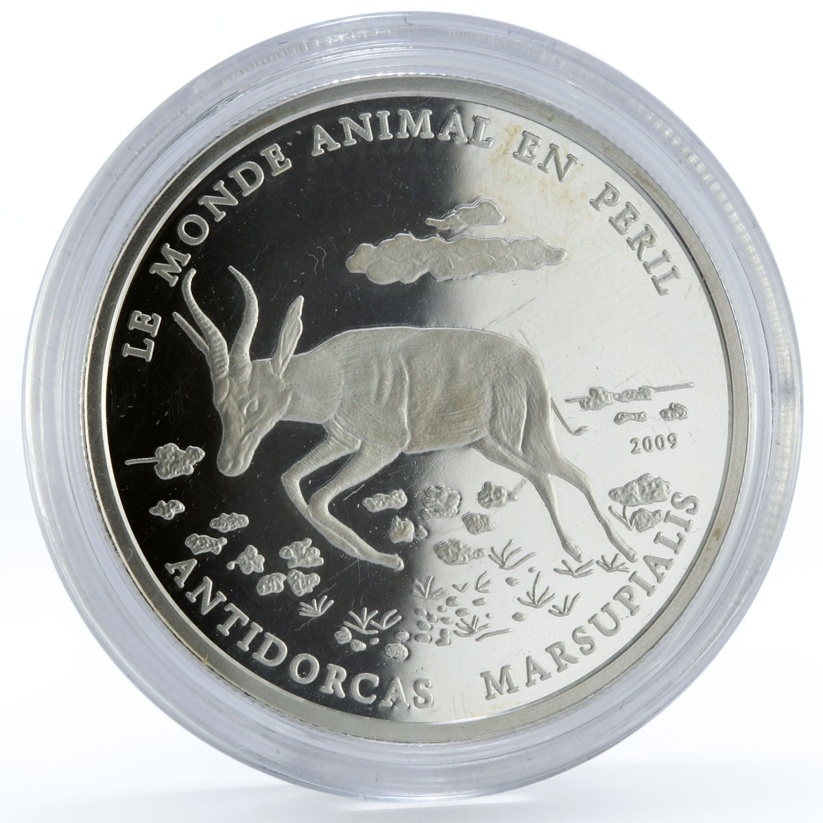 Ivory Coast 1000 francs Peril Wildlife Antidorcas Marsupialis silver coin 2009