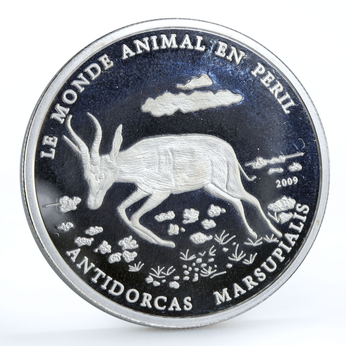 Ivory Coast 1000 francs Peril Wildlife Antidorcas Marsupialis silver coin 2009