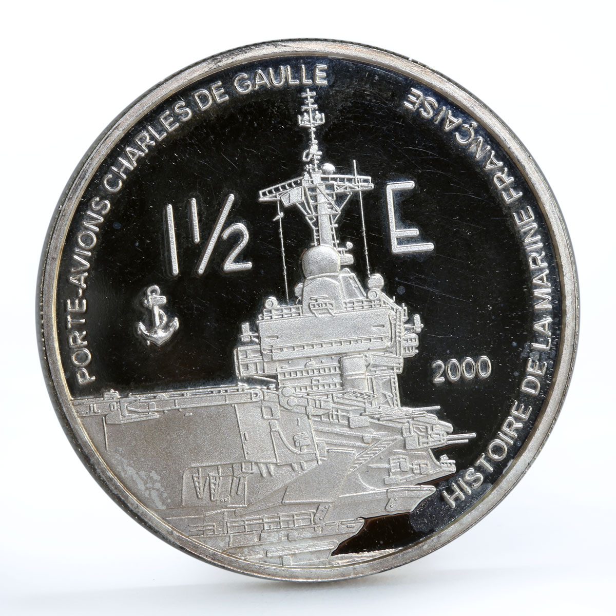 France 1 1/2 euro Porte-Avions Charles De Gaulle Ship proof silver coin 2004